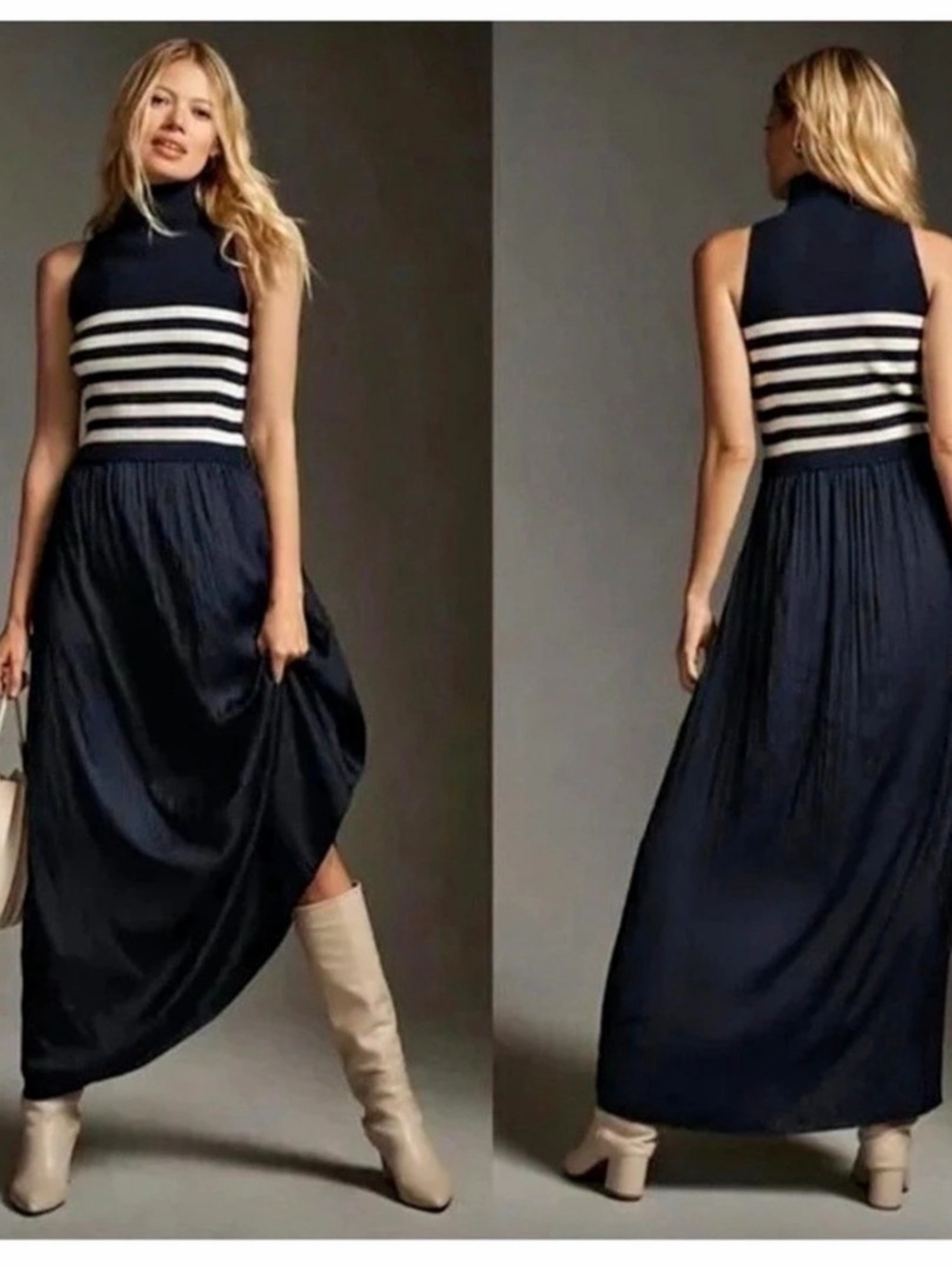 By ANTHROPOLOGIE The Thea Sleeveless Twofer Maxi Dress in Navy/Marine Size MEDIU